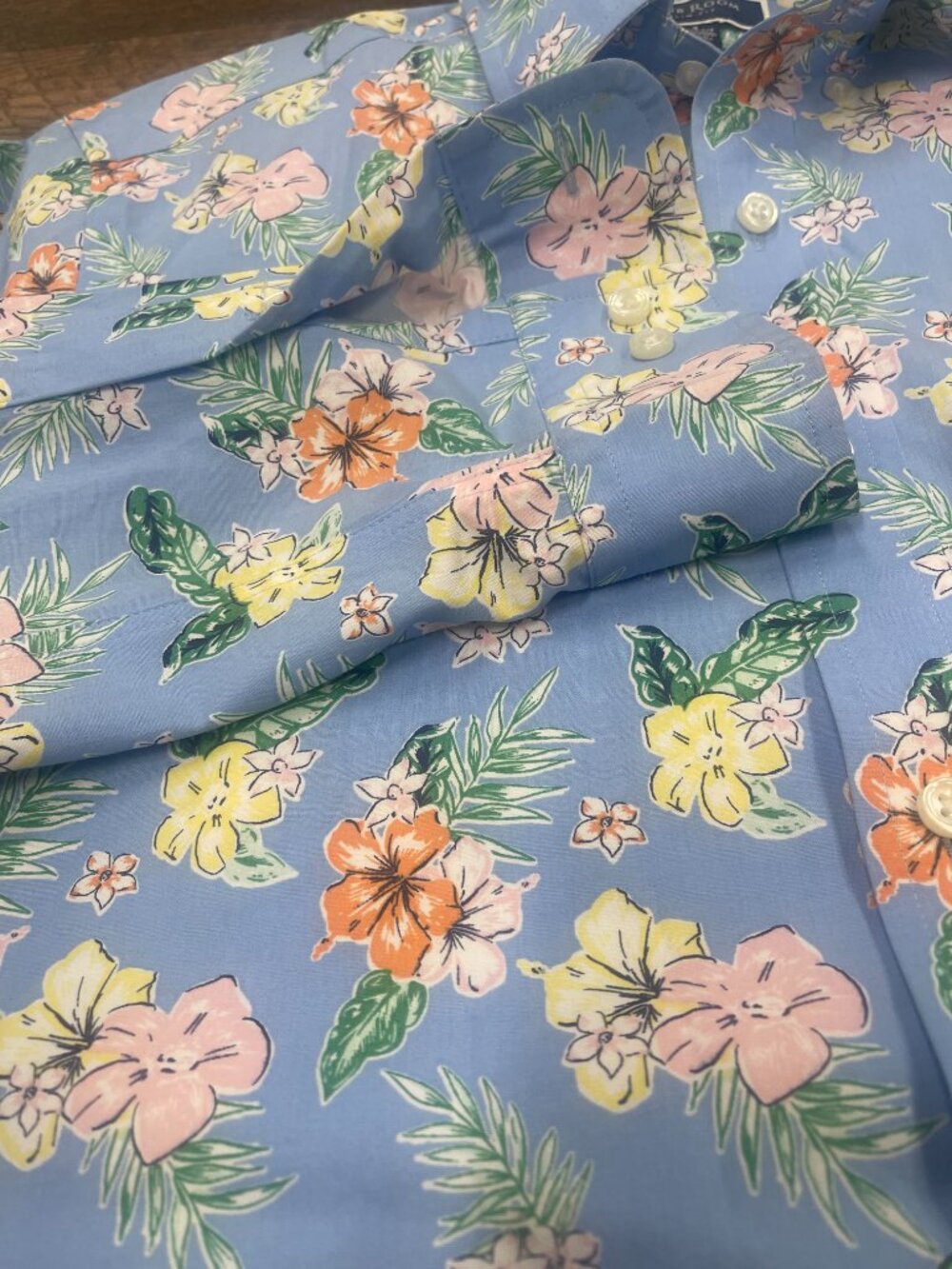 Club Room Slim Fit Blue Tropical Floral Button Shirt Small - Picture 5 of 7
